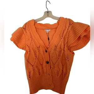 Vigoss Jupiter Ruffle Sleeve Pointelle Cardigan Sz Large  NWT